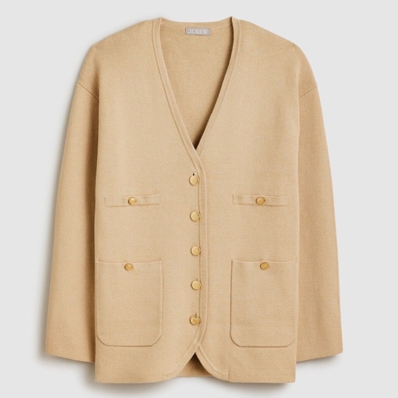 NWT J Crew Long V Neck Sweater Blazer Light Khaki Tan L - Picture 5 of 7